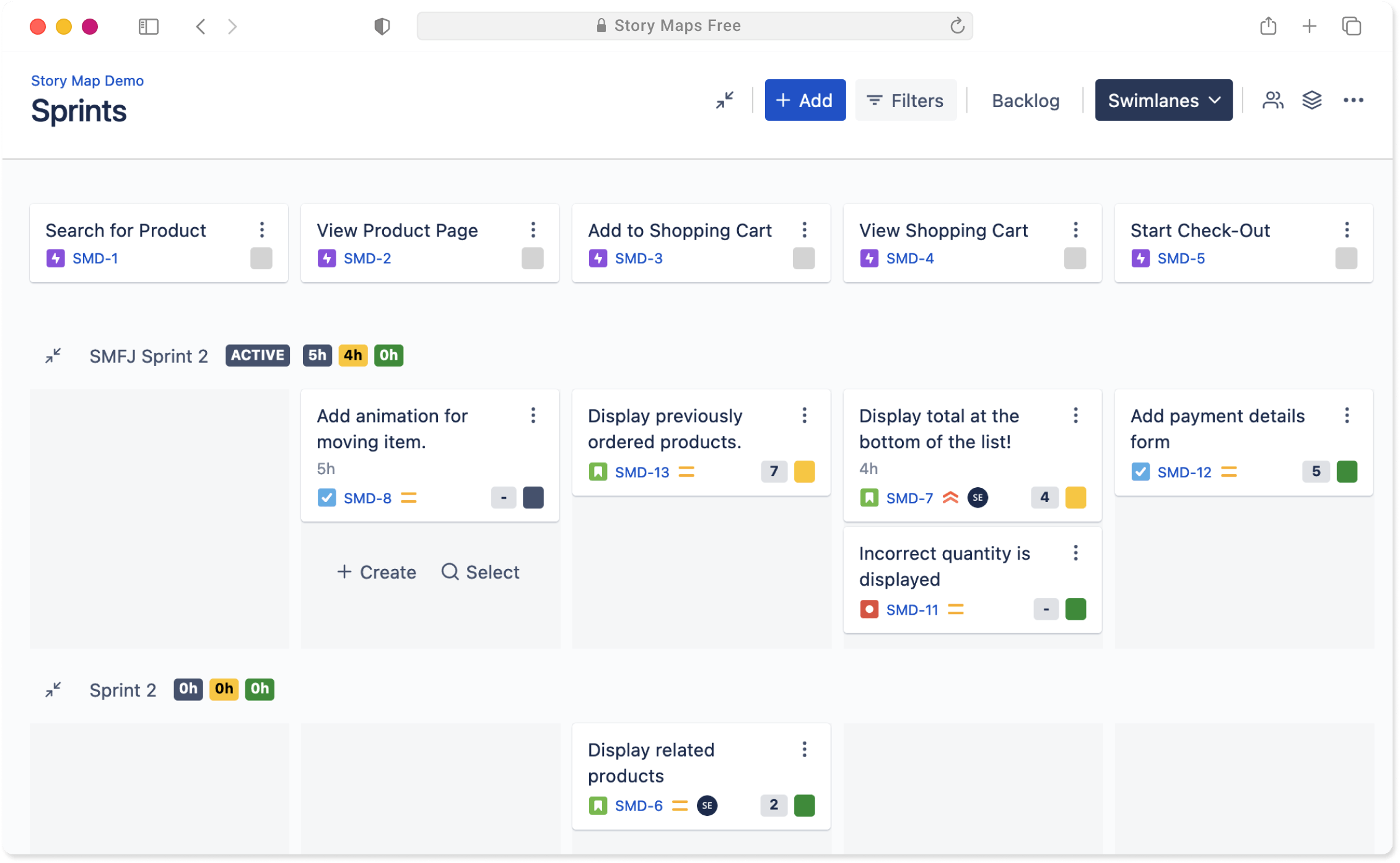 Sprint backlog management in Story Maps for Jira